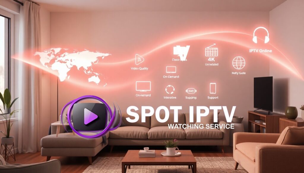 IPTV online - Real home scene with a glowing arc showing IPTV Online features