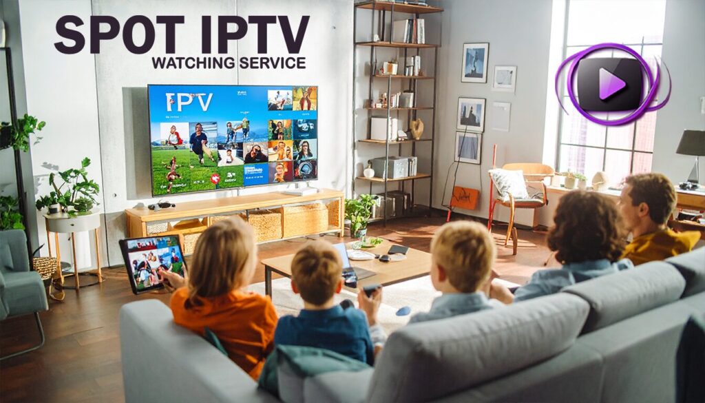 iptv special - Family enjoying IPTV special streaming on TV, tablet, and smartphone